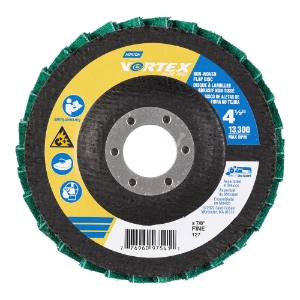 Norton® 77696097541 Non-Woven Flap Disc, 4-1/2 in Dia Disc, 7/8 in Center Hole, Fine Grade, Aluminum Oxide Abrasive, Type 27 Disc