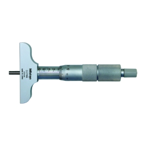 Mitutoyo 129-110 Interchangeable Rod Metric Depth Micrometer, 0 to 75 mm, Graduations: 0.01 mm, Hardened Tool Steel, Chrome/Micro Lapped