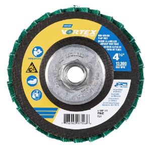 Norton® 77696097546 Non-Woven Flap Disc, 4-1/2 in Dia Disc, 5/8 in Center Hole, Fine Grade, Aluminum Oxide Abrasive, Type 27 Disc