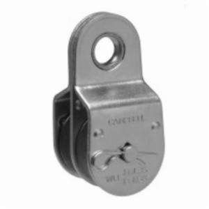 Campbell® T7550421 Double Sheave Heavy Duty Fixed Eye Pulley, 1-1/2 in, 400 lb Load, Die Cast Zinc Sheave/Steel Body, Zinc Plated